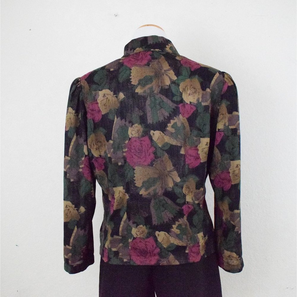 Vintage Dark Floral Sheer Polyester Blouse | 80s jacket - Picture 3 of 10